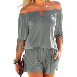 Off-Shoulder Fringe Romper